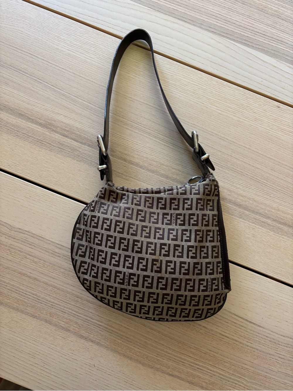 Fendi Brown FF Monogram Crescent Shoulder Bag